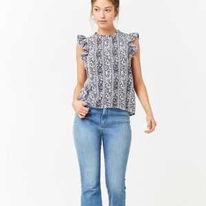 Forever 21 woven top - white and navy